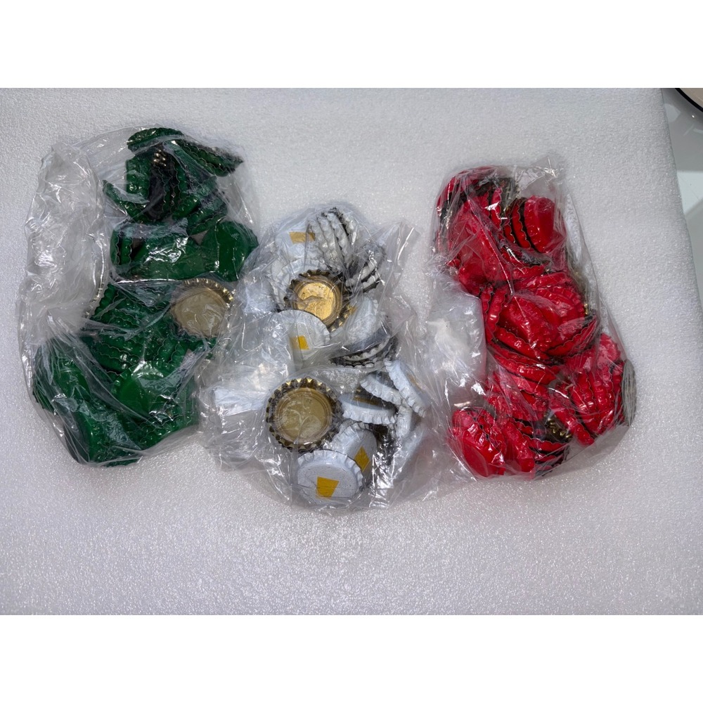 Lot of 199 Mixed Metal Bottle Caps Craft Lot Green Red White Yellow 199 Pieces